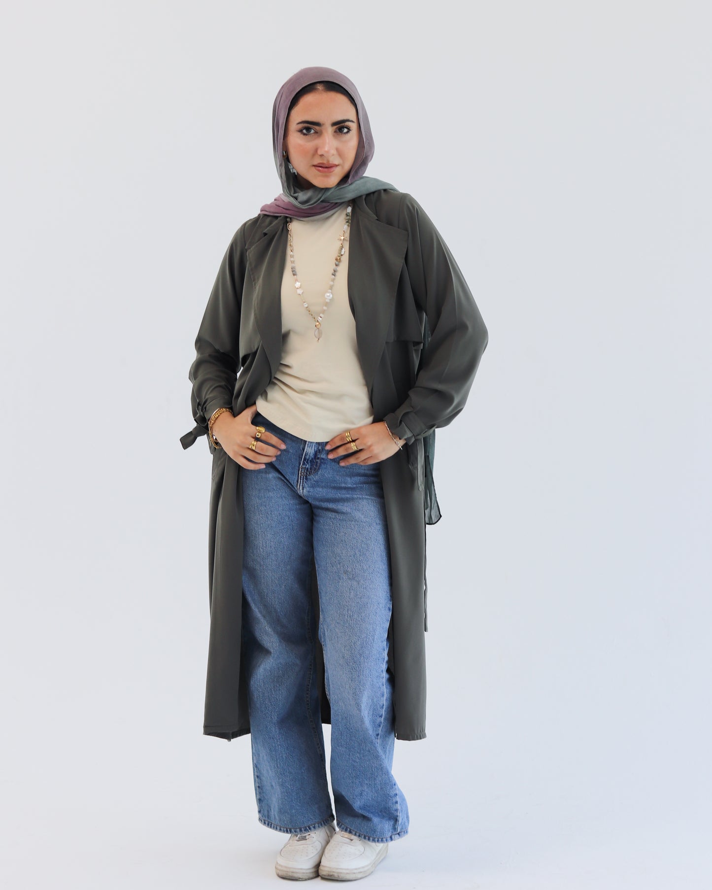 Summer trench coat in olive