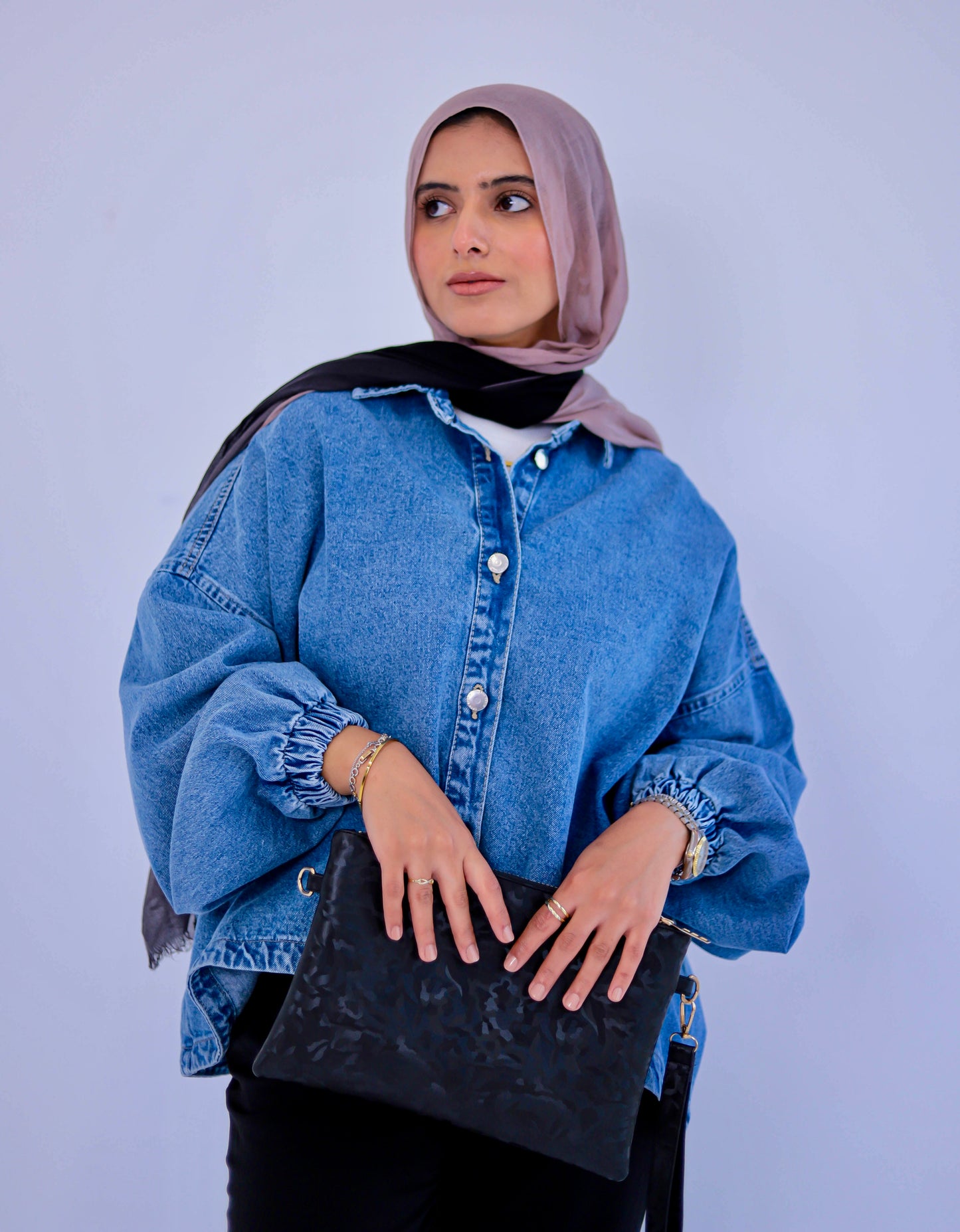 Plain denim oversized jacket