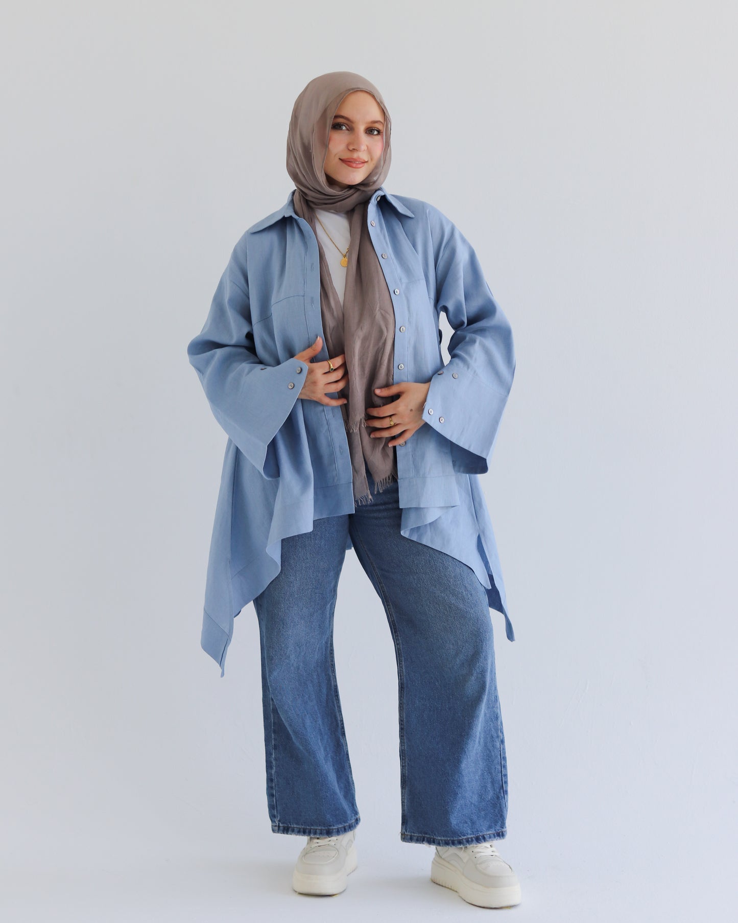 Fringe linen shirt baby blue