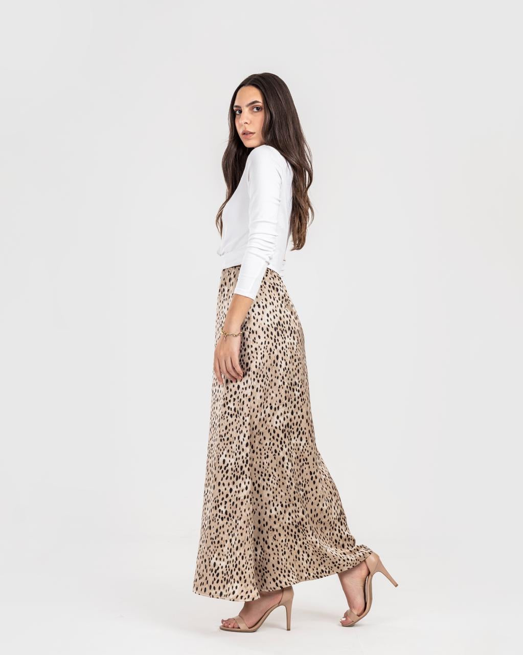 Leopard satin skirt