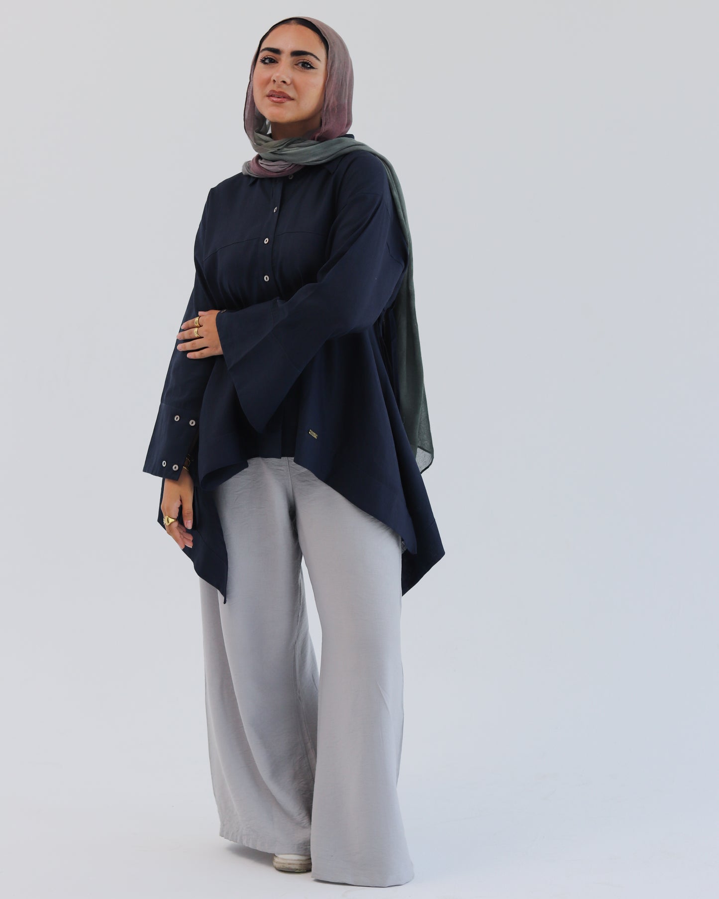 Fringe linen shirt Navy Blue