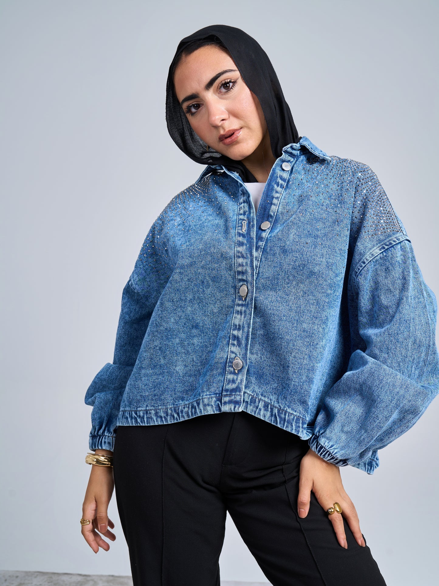 Bling denim oversized jacket