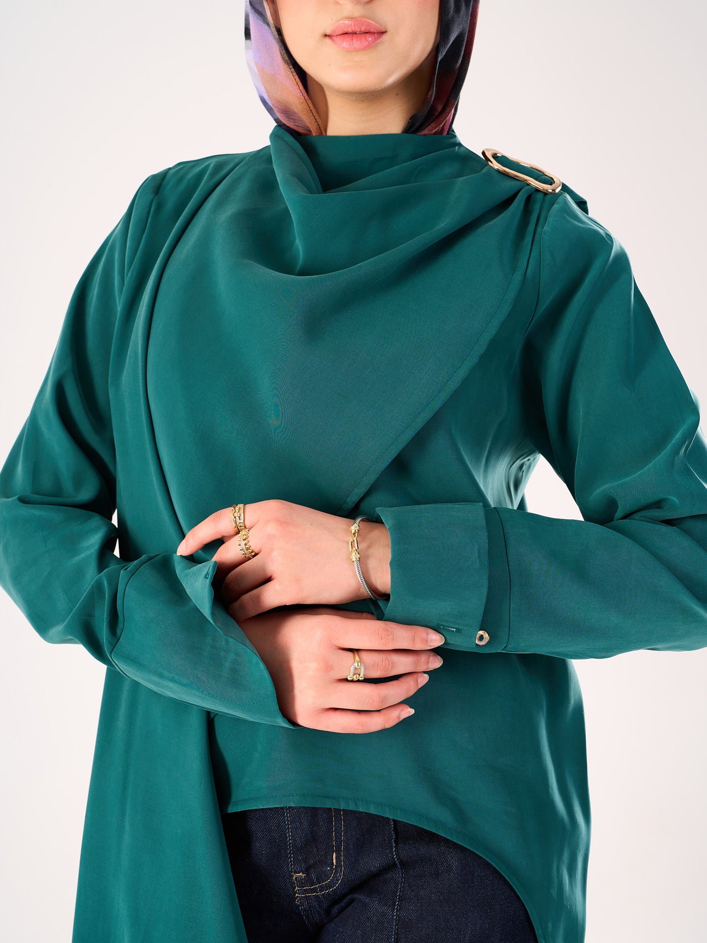 Shawl blouse in Dark Cyan