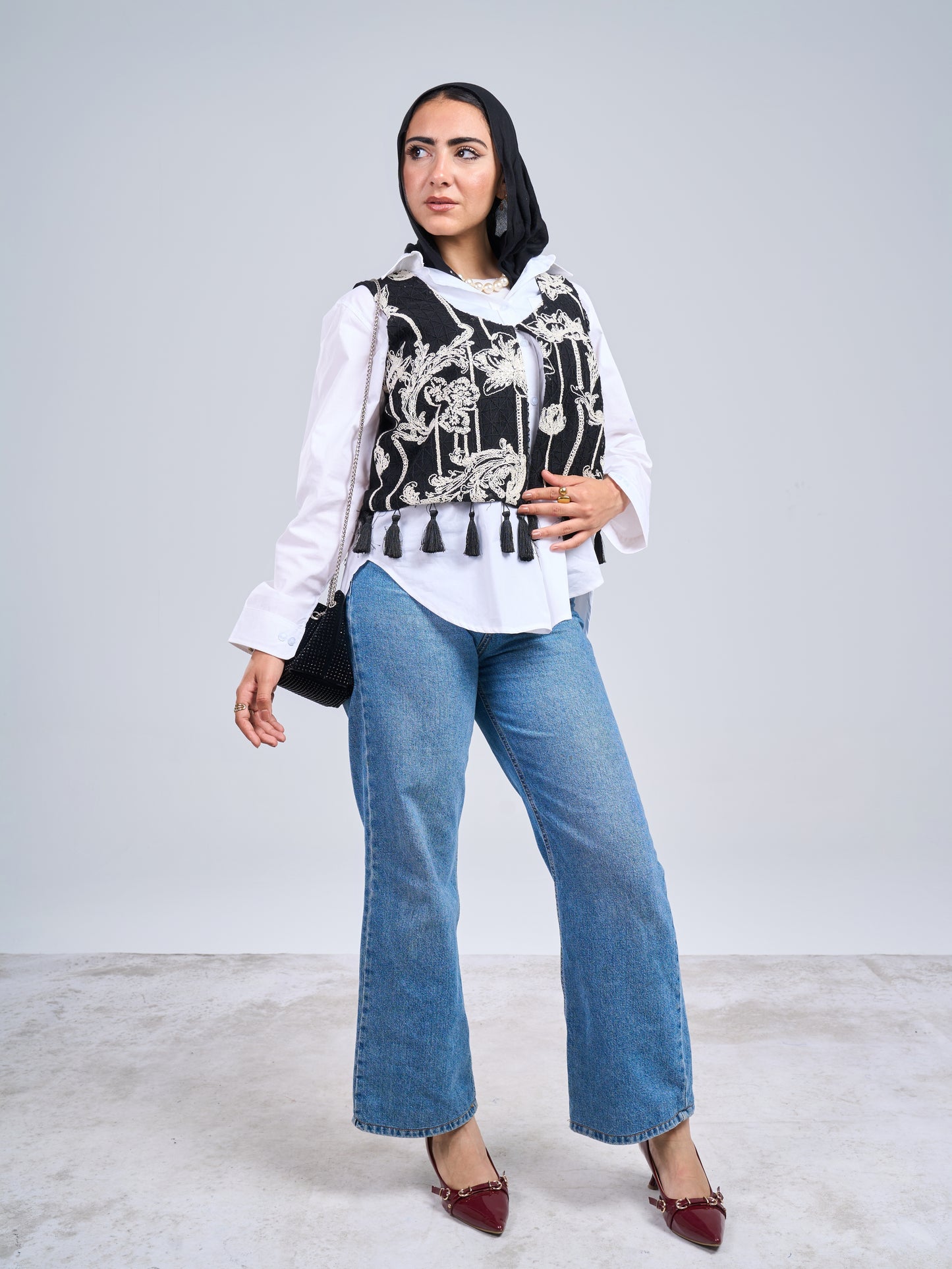 Black sparkle tassels vest