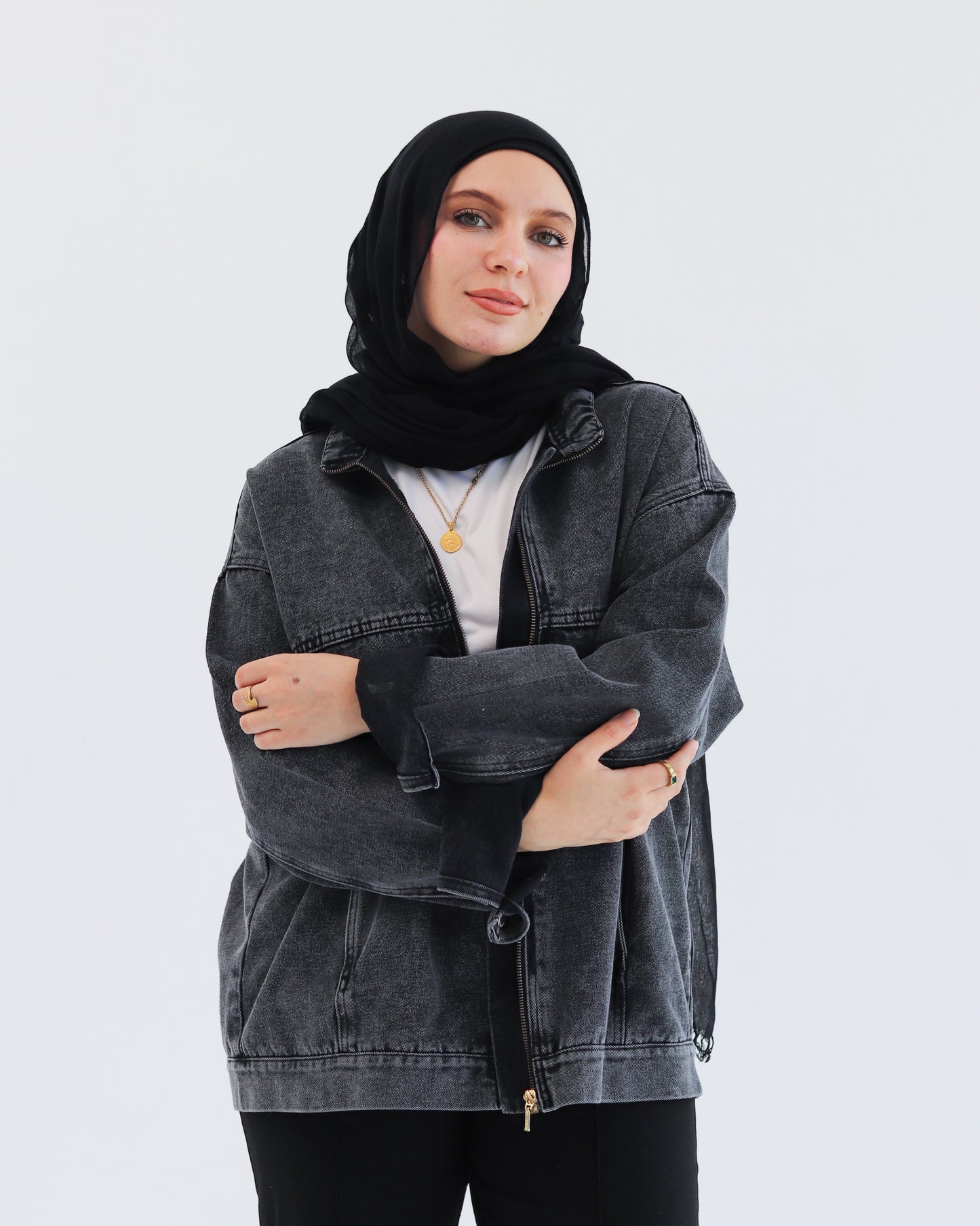 Grey plain denim jacket