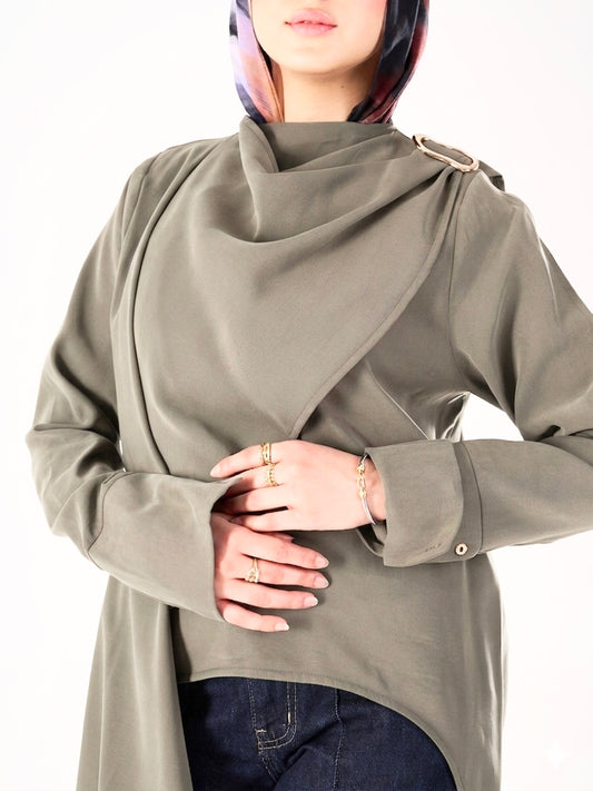 Shawl blouse in light olive
