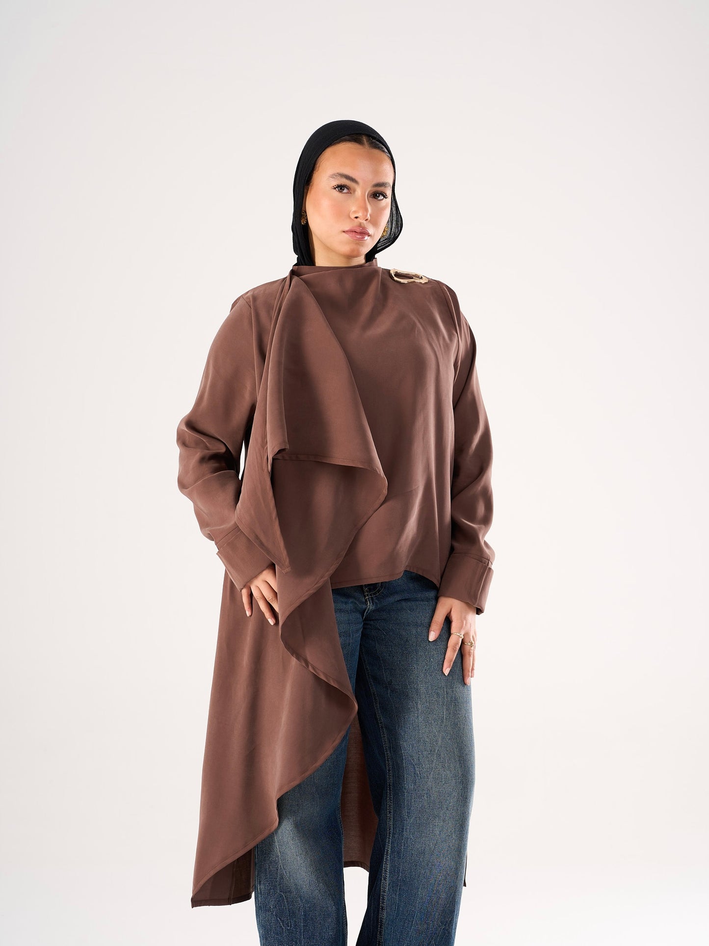 Shawl blouse in Brown
