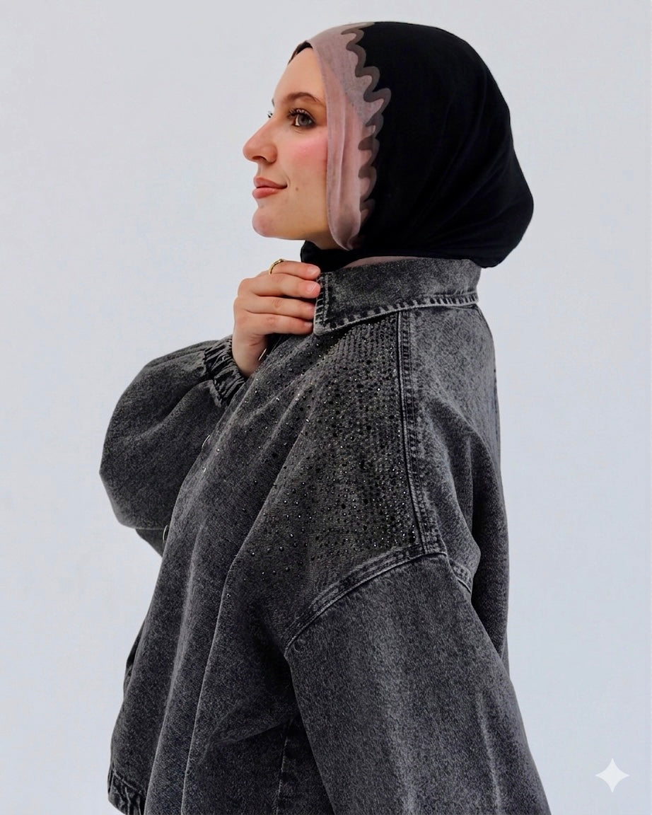 Bling denim oversized denim in grey