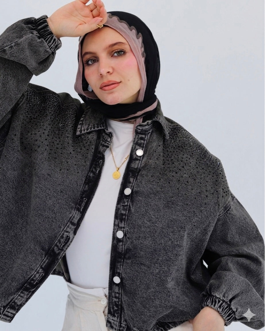 Bling denim oversized denim in grey