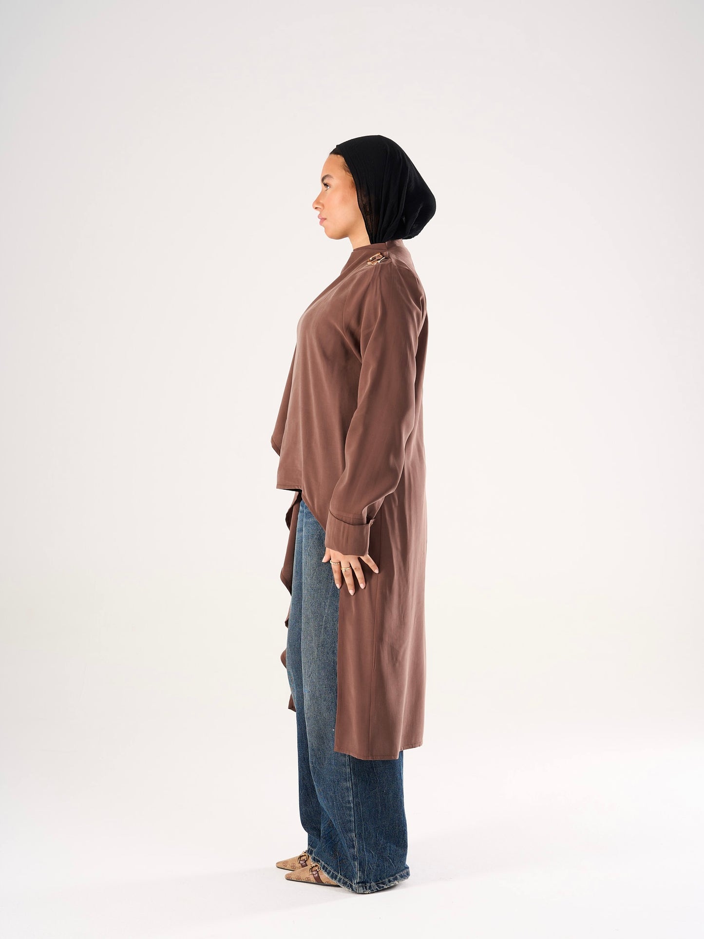 Shawl blouse in Brown