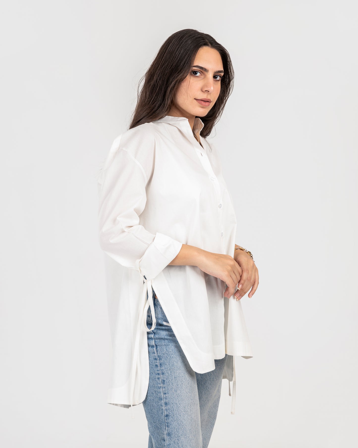 Tie-Up Poplin shirt in off-white