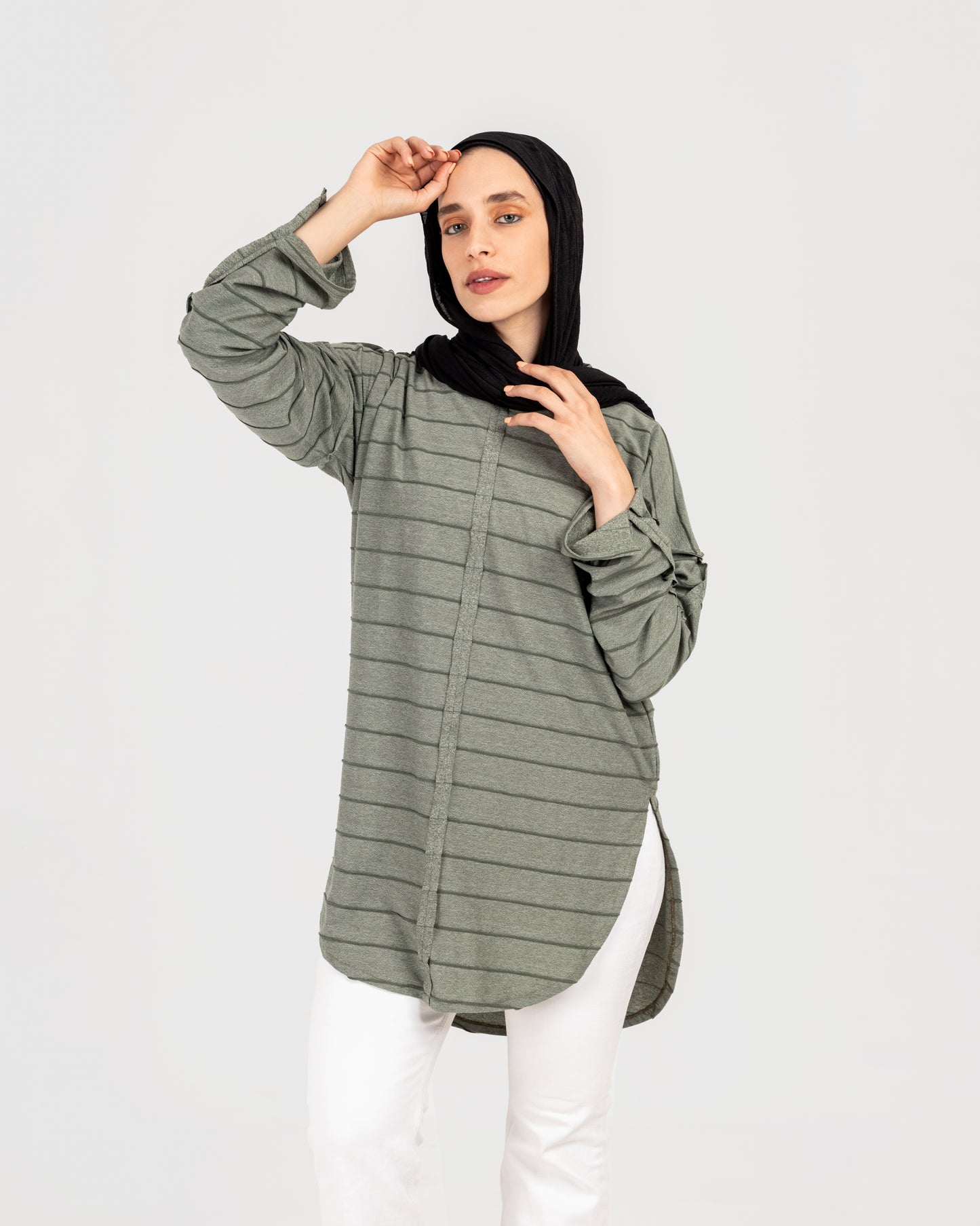 Olive Stripped Basic Top