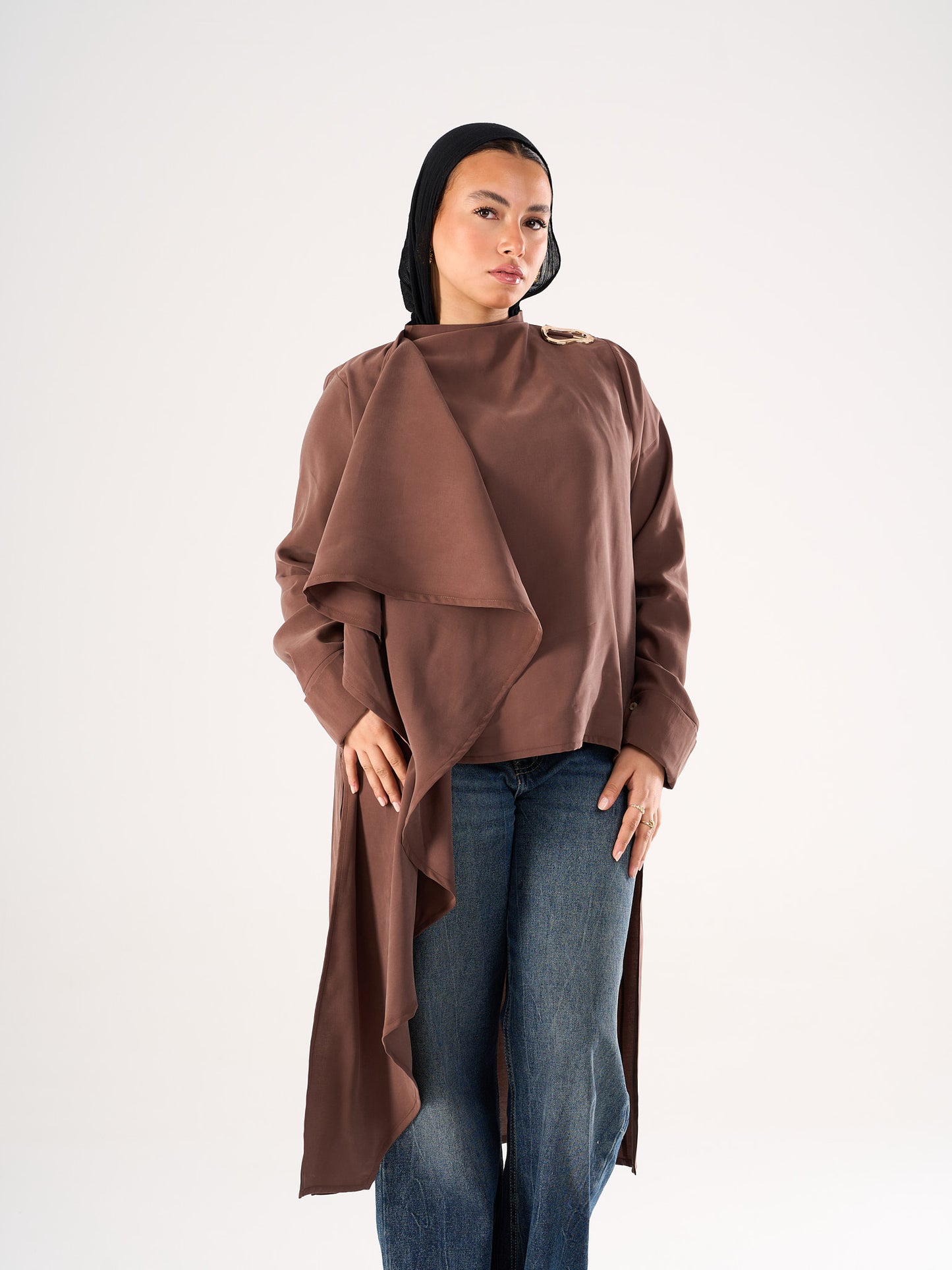 Shawl blouse in Brown