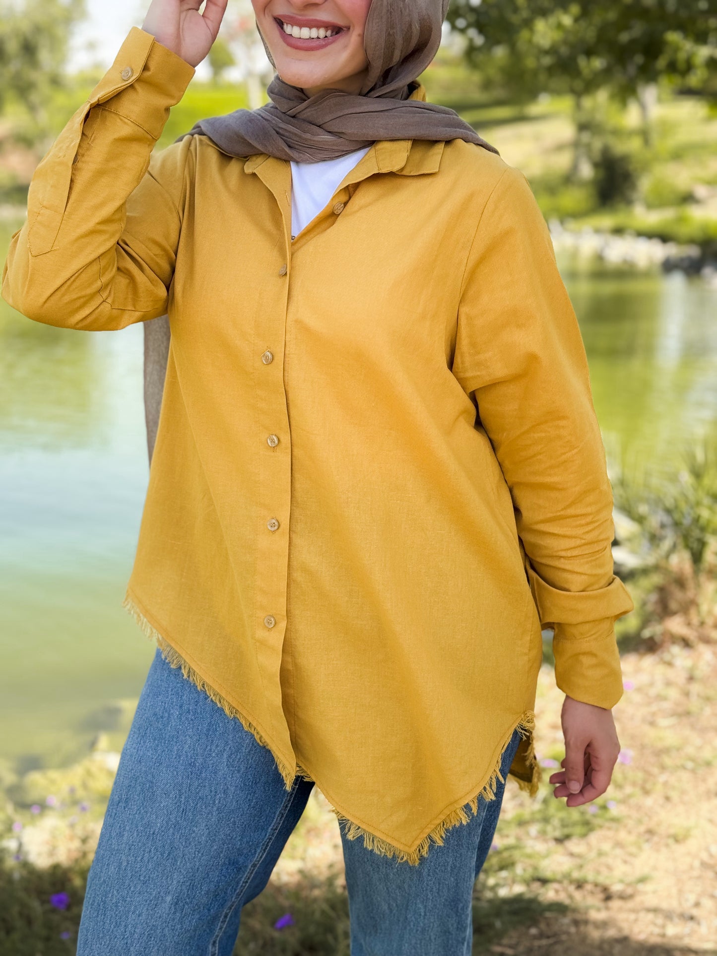 Fringes linen in mustard