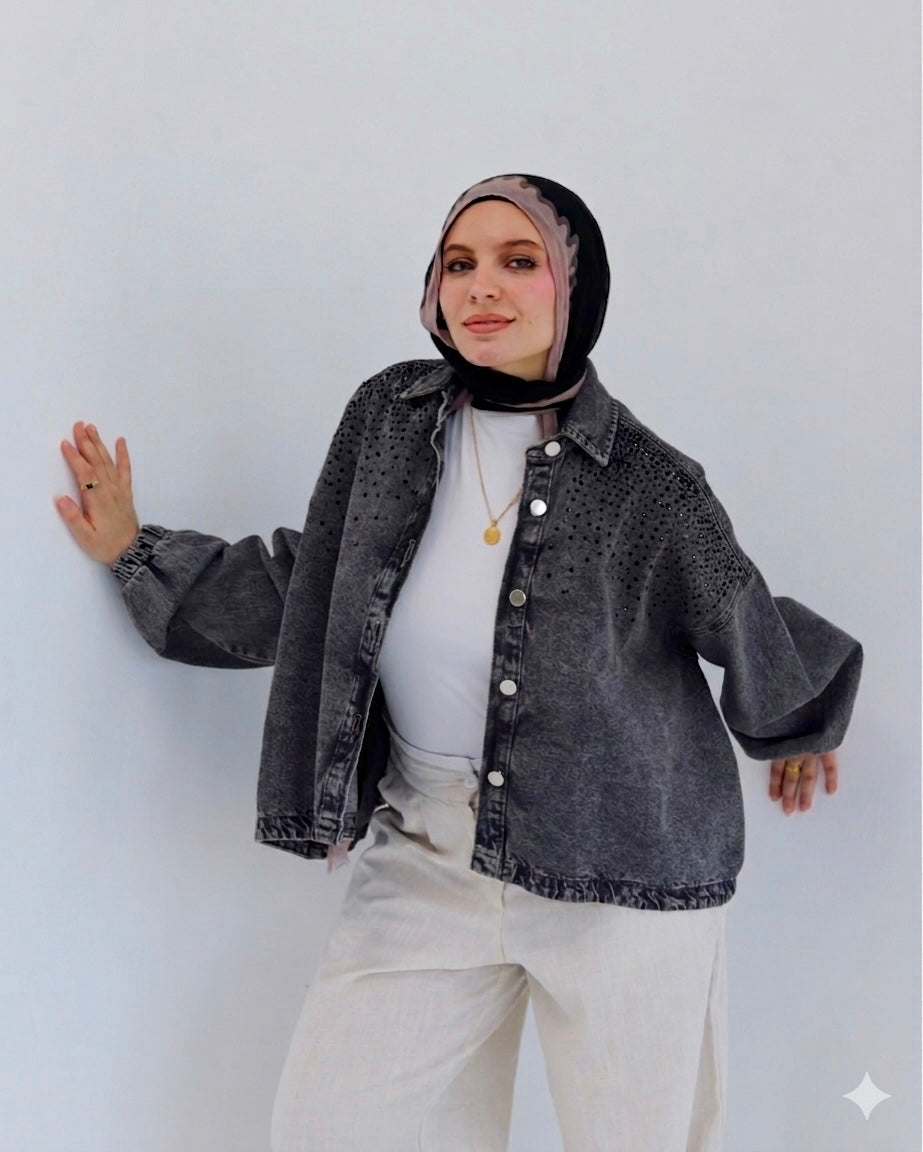 Bling denim oversized denim in grey