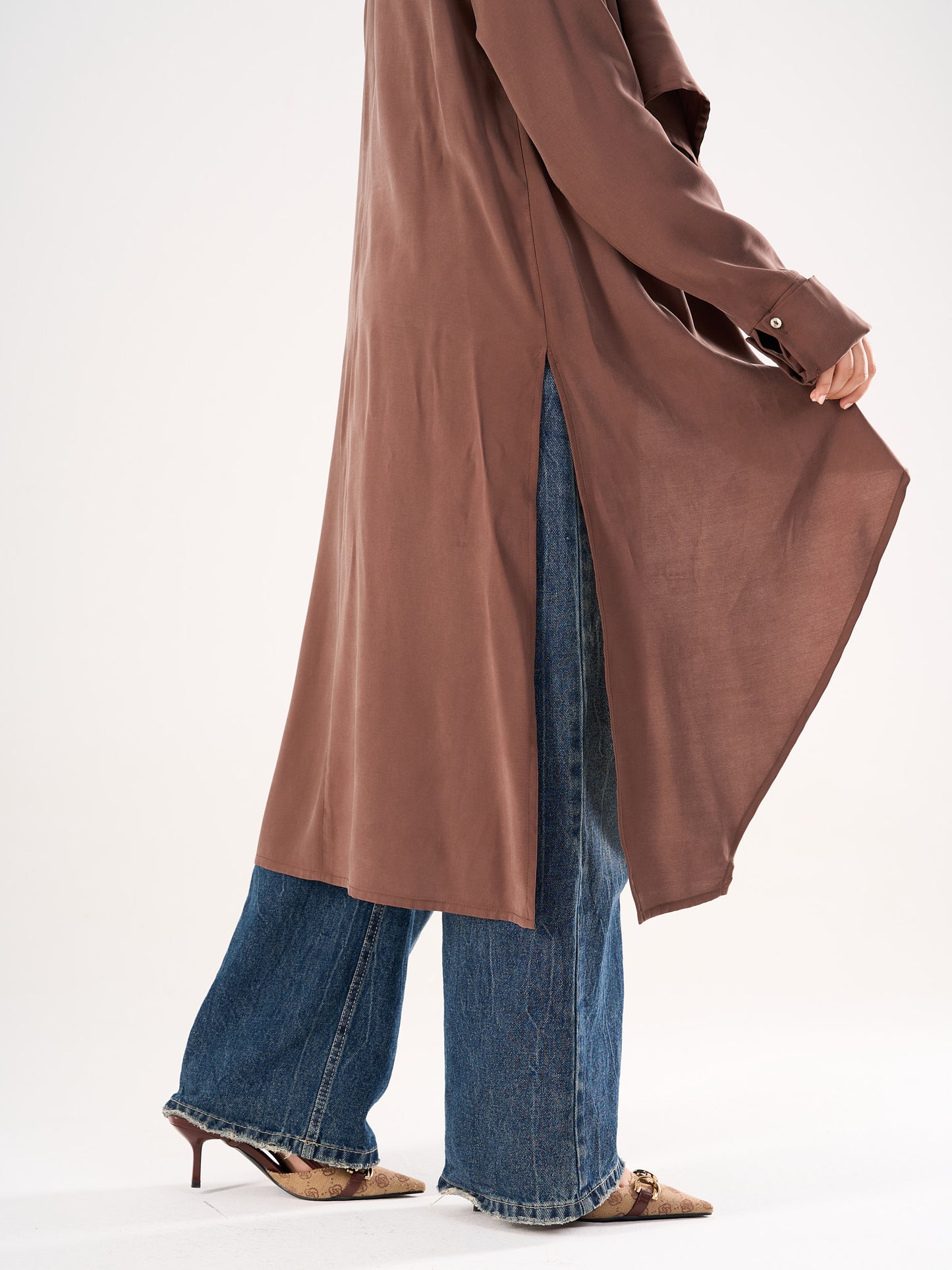 Shawl blouse in Brown