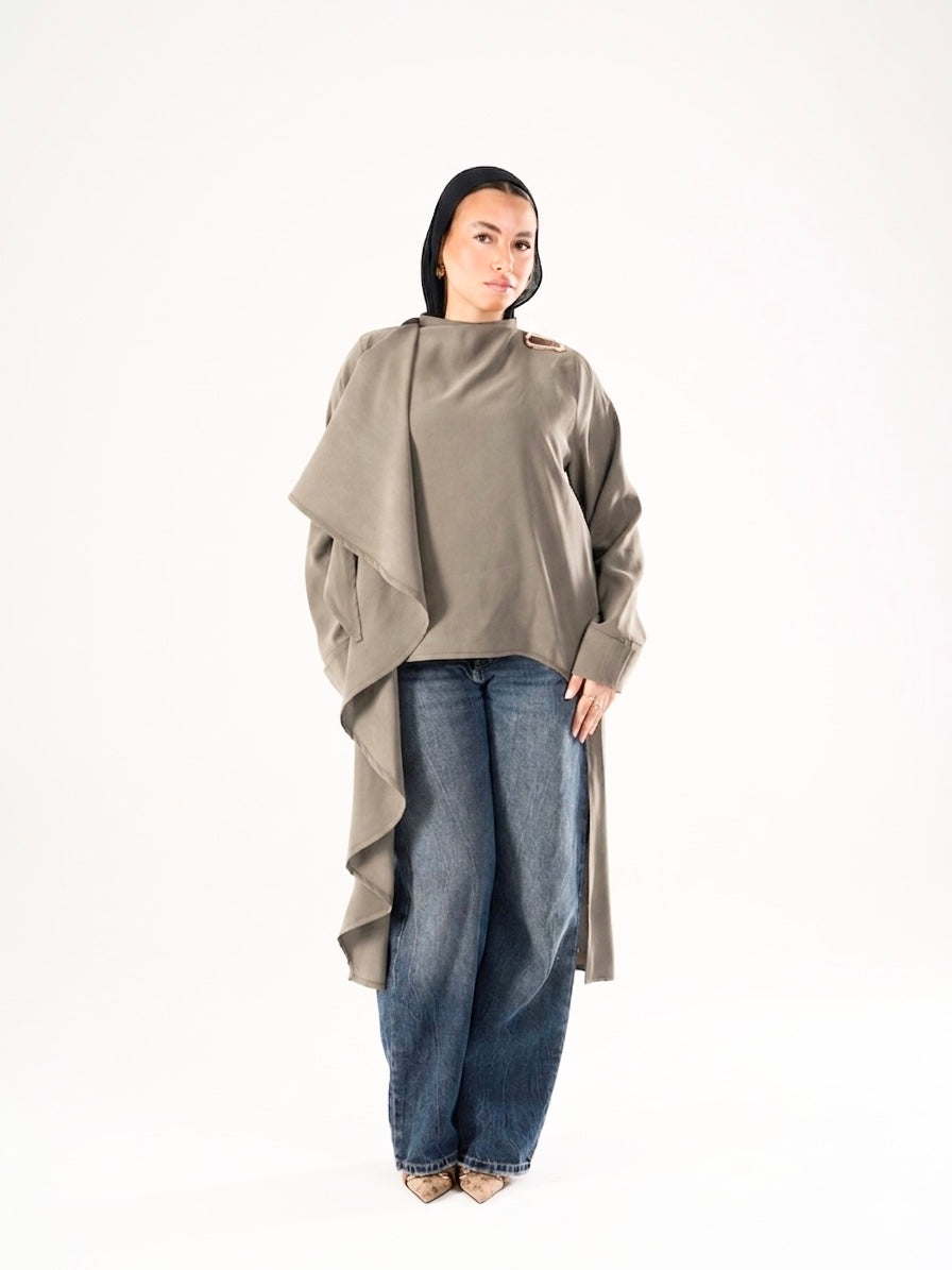 Shawl blouse in light olive