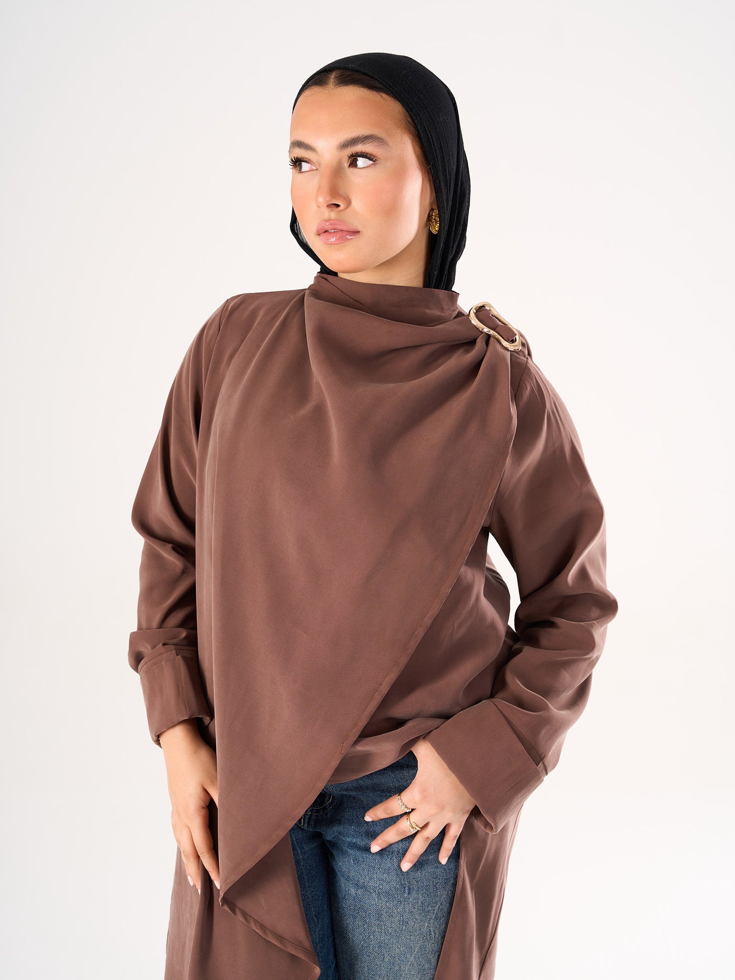 Shawl blouse in Brown