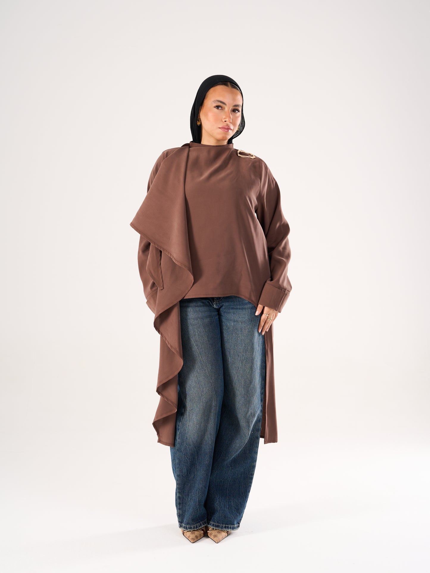Shawl blouse in Brown