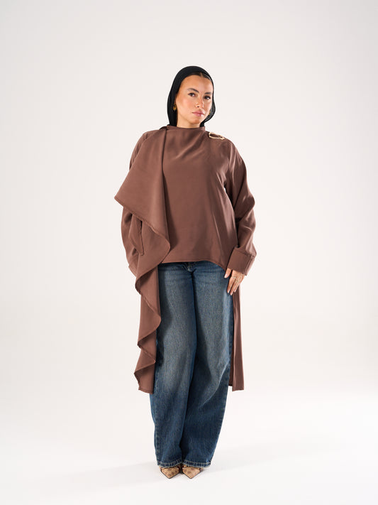 Shawl blouse in Brown