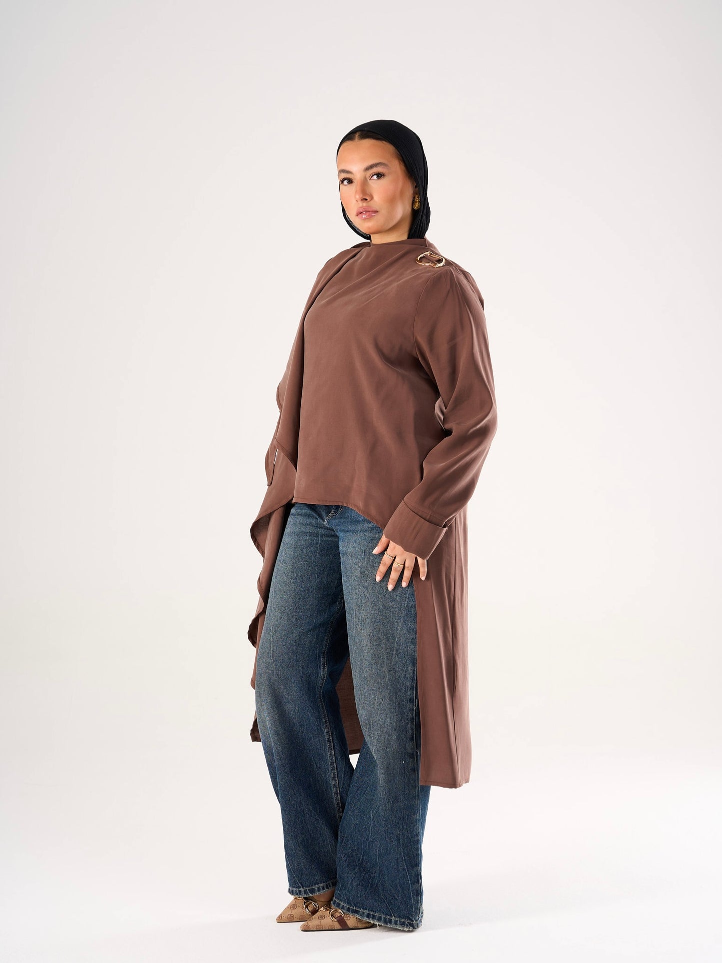 Shawl blouse in Brown