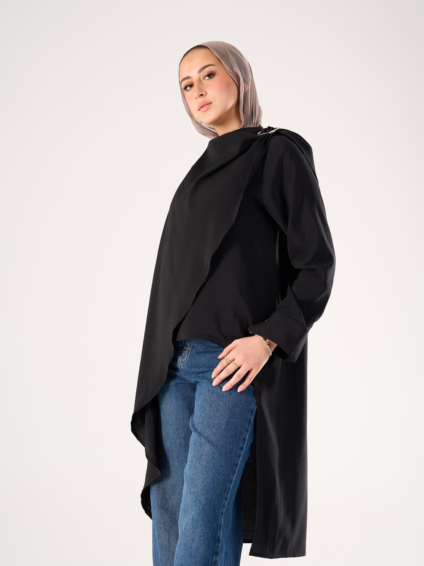 Shawl blouse in Black