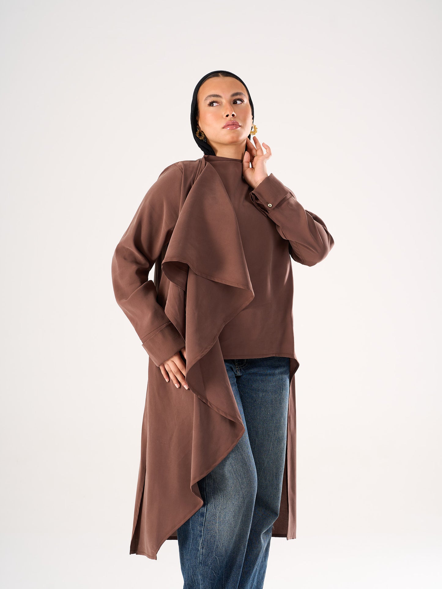 Shawl blouse in Brown
