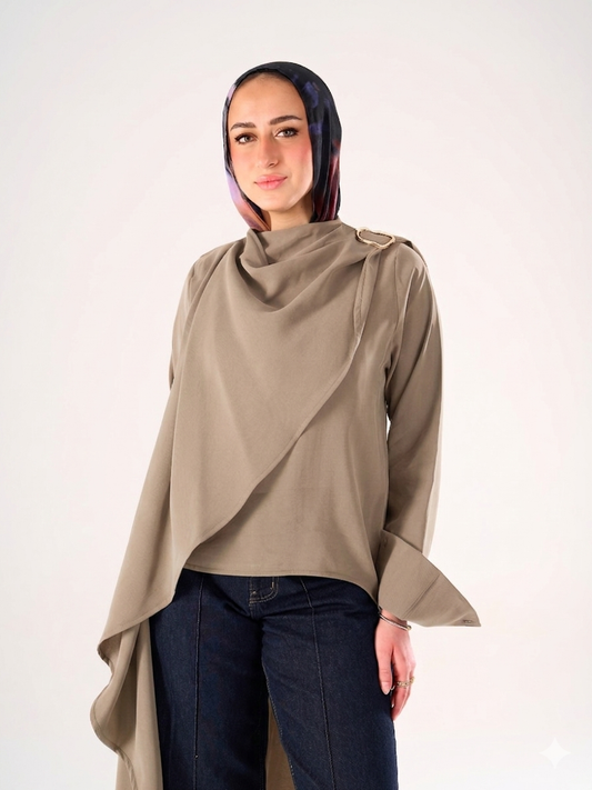 Shawl blouse in light olive