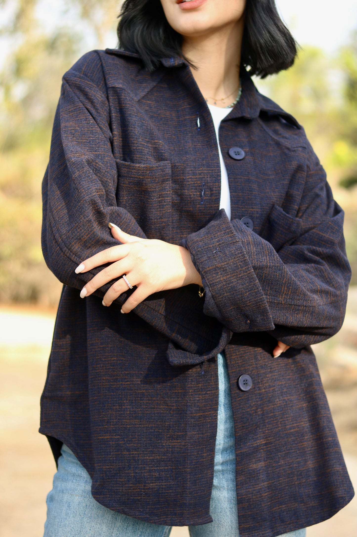 Navy Wool Shirt Jacket