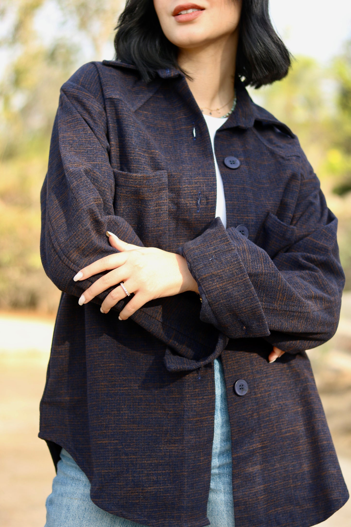 Navy Wool Shirt Jacket