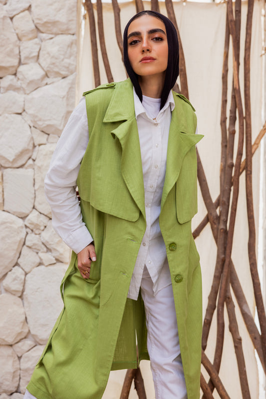 Linen vest coat in apple green