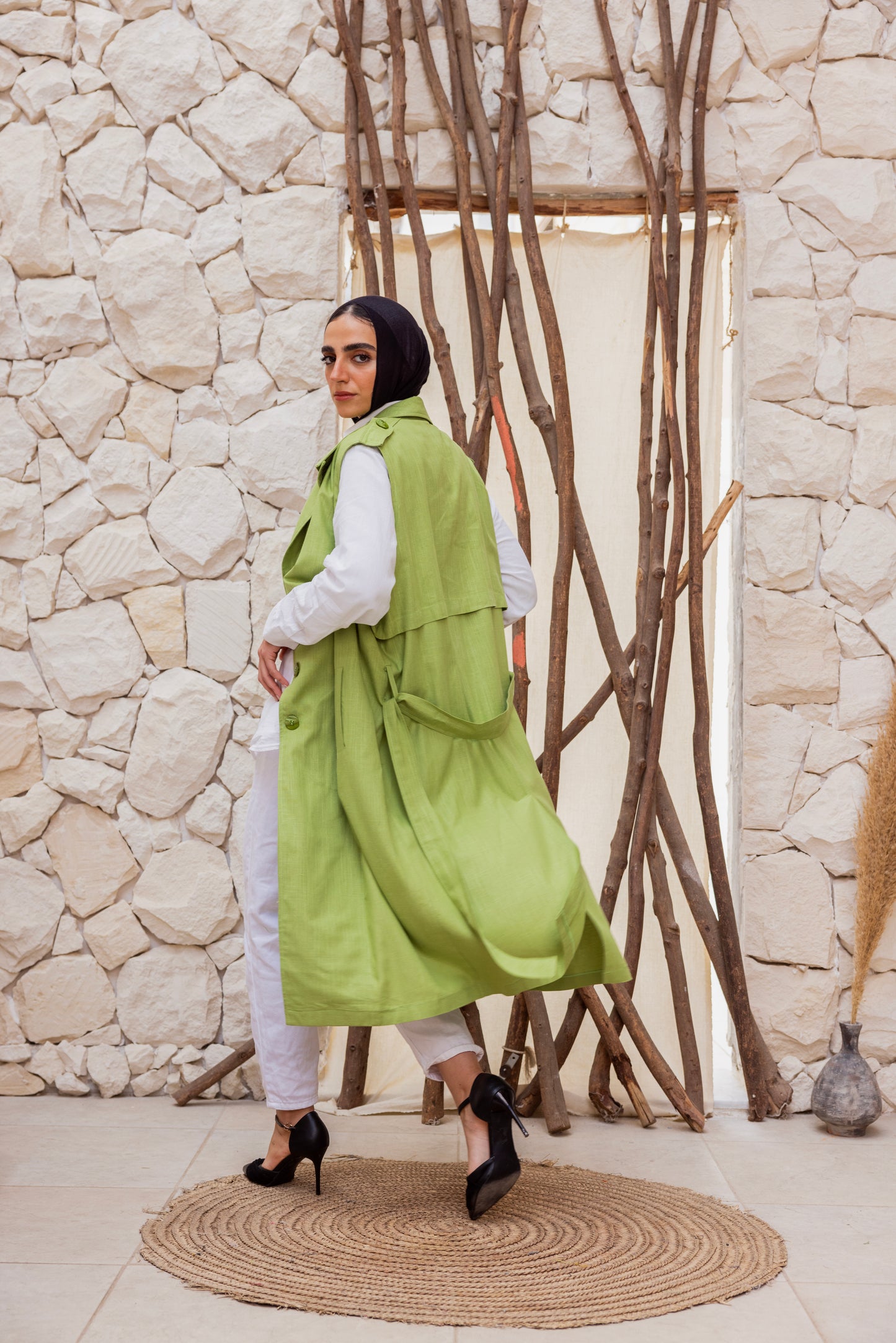 Linen vest coat in apple green