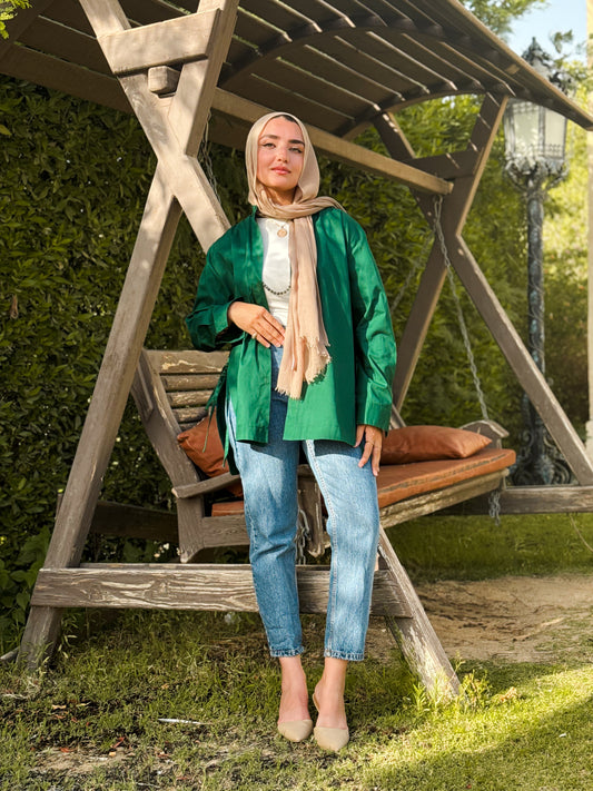 Tie-Up Poplin shirt in Emerald Green