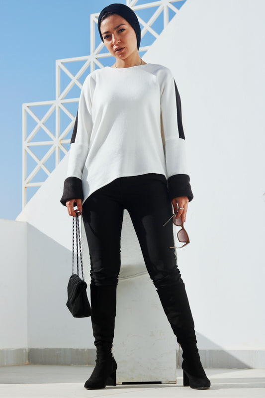 Black and White Wool Top