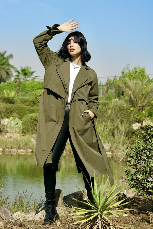 Bliss Trench Coat In Olive