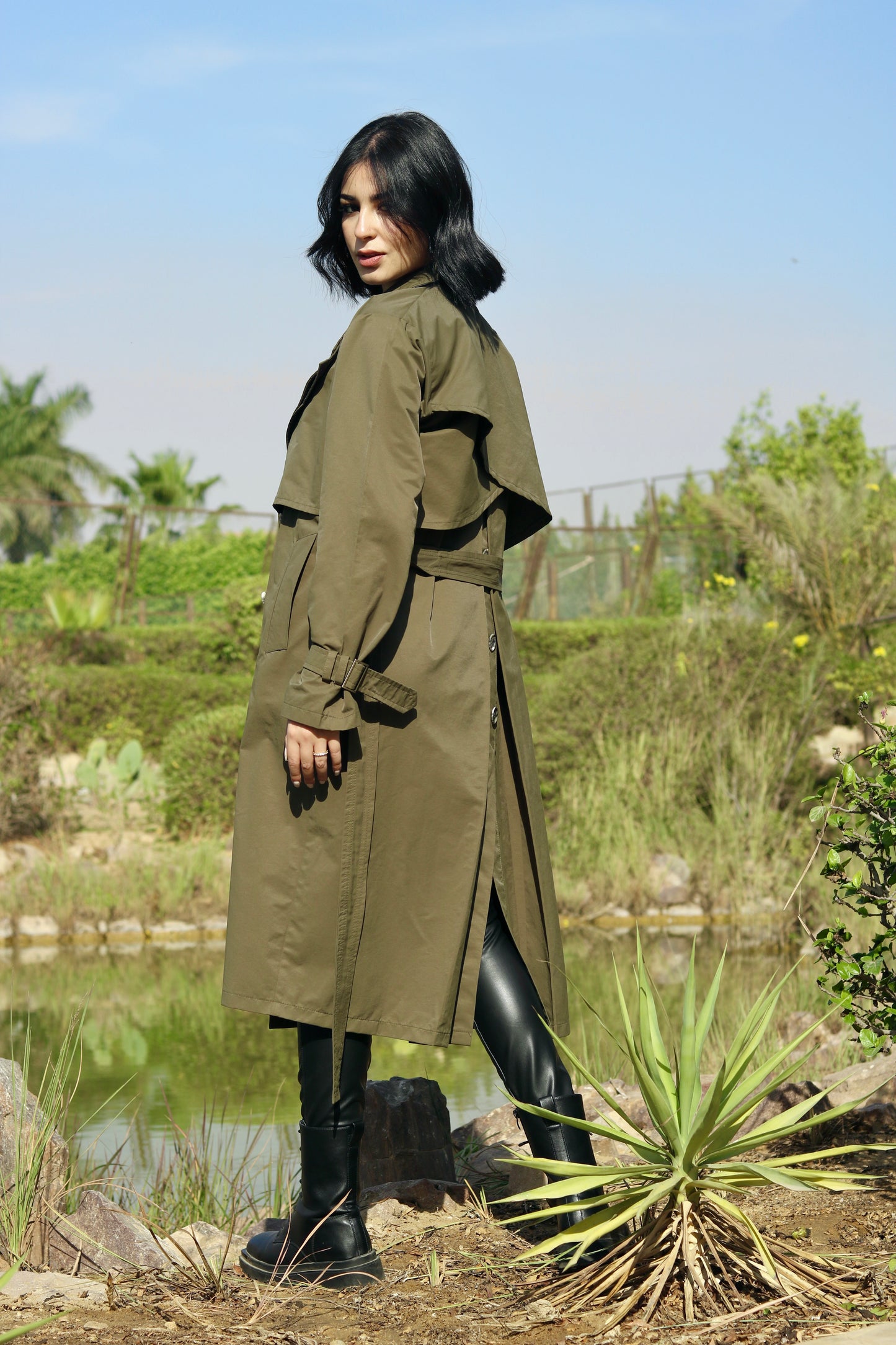 Bliss Trench Coat In Olive