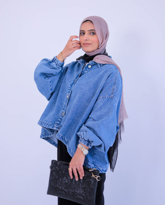 Plain denim oversized jacket