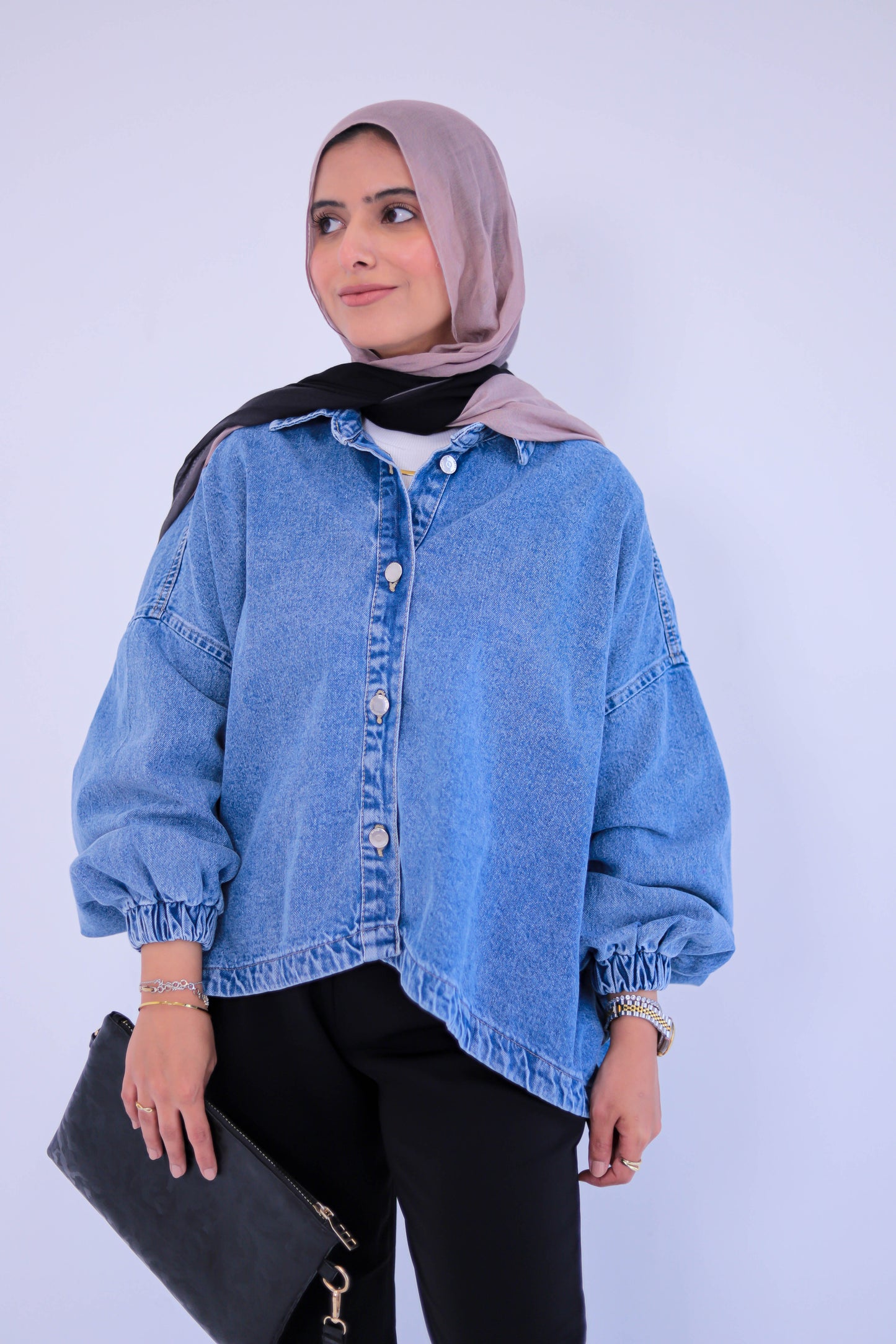 Plain denim oversized jacket